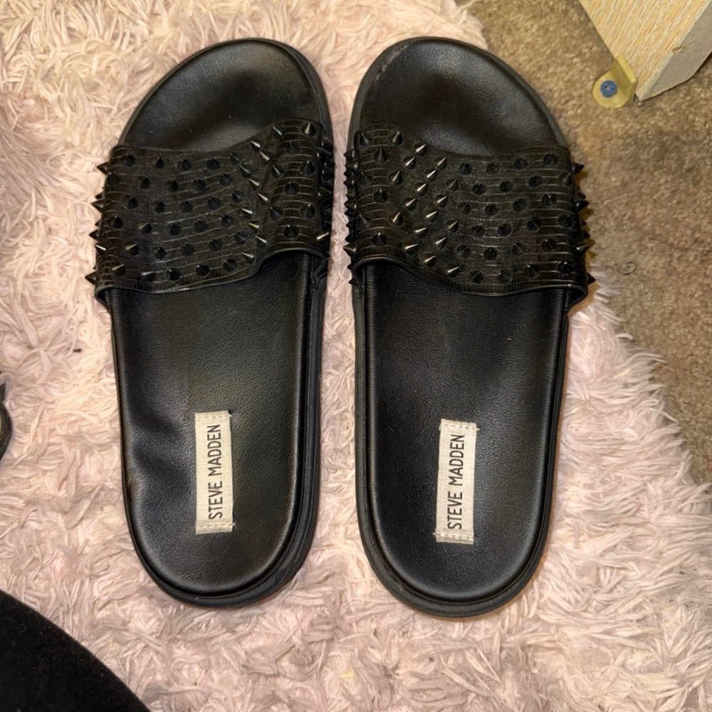 Steve Madden Black Studded Slide Sandals